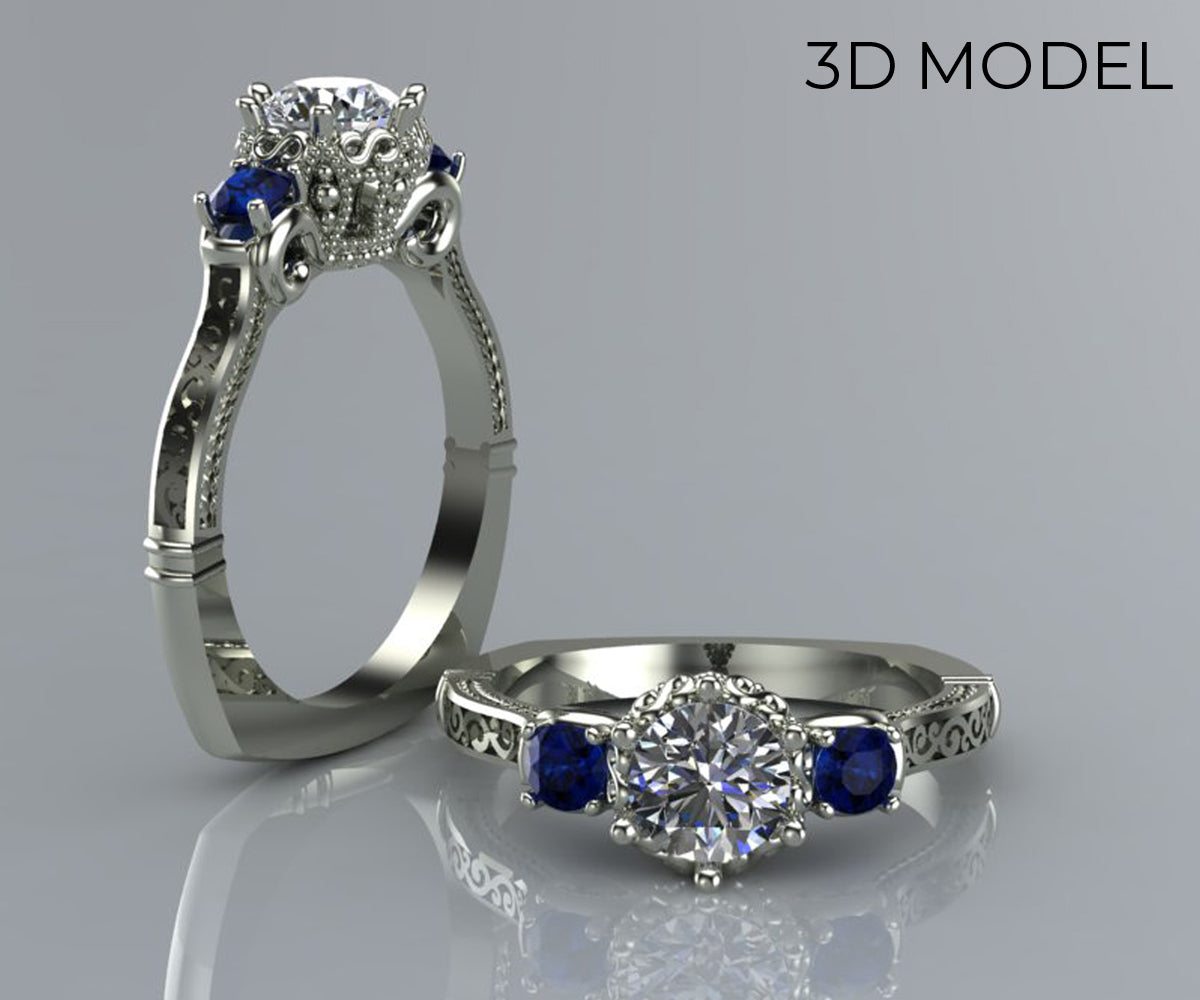 Crown Diamond And Sapphire Engagement Ring – Ambrosia