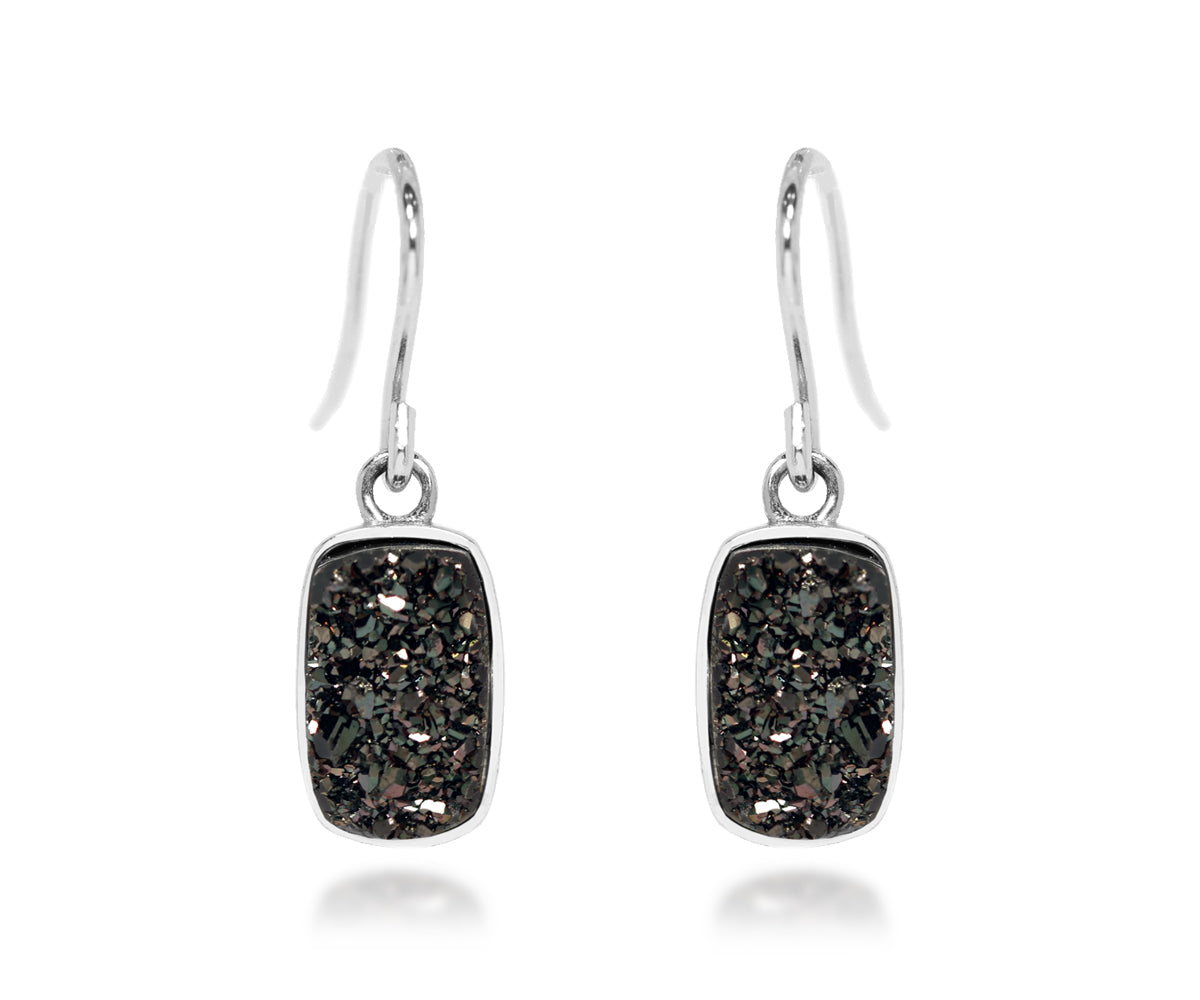 Sterling Silver Rectangle Druzy Dangle top Earrings