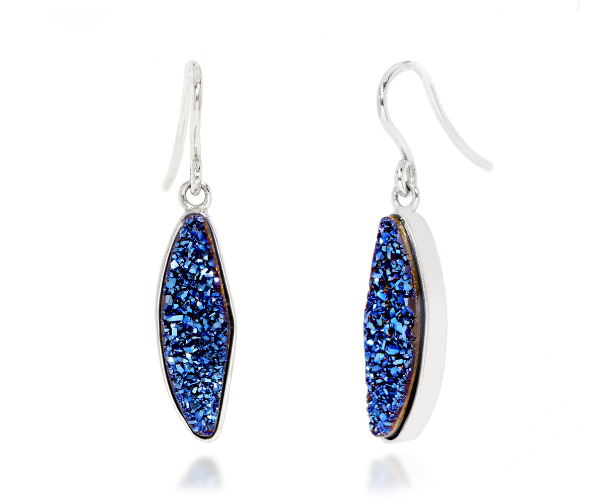 Large Marquise Blue Druzy Earrings