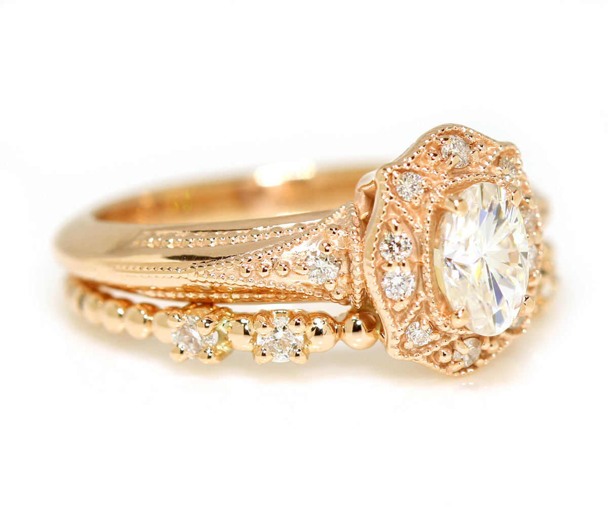 Oval Diamond Floral Halo Rose Gold Wedding Ring – Ambrosia
