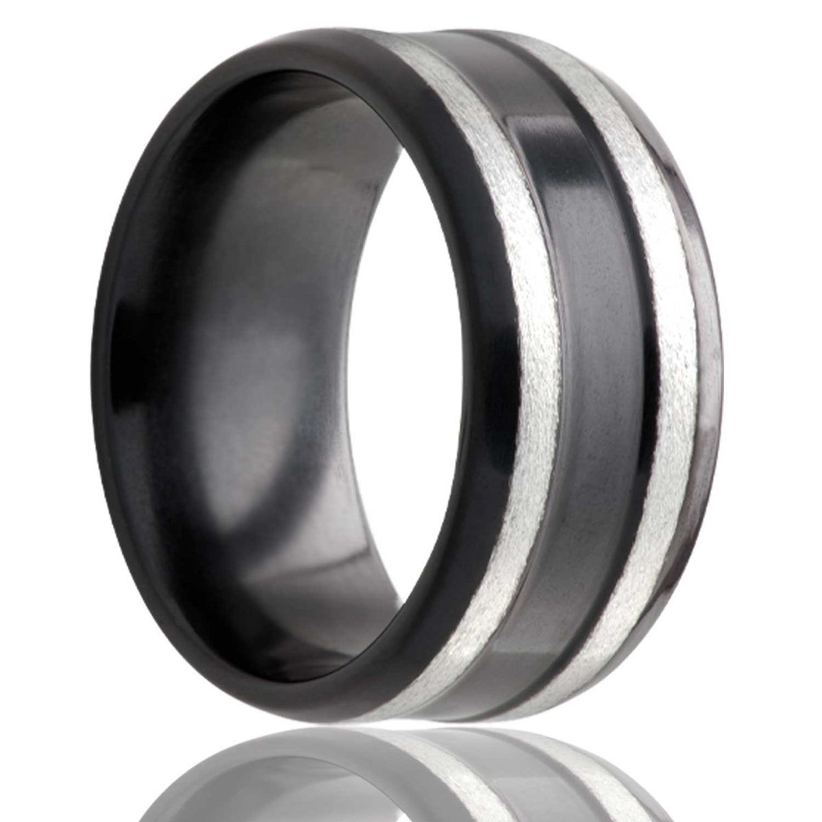 Double Satin Silver Rows Black Zirconium Ring – Ambrosia